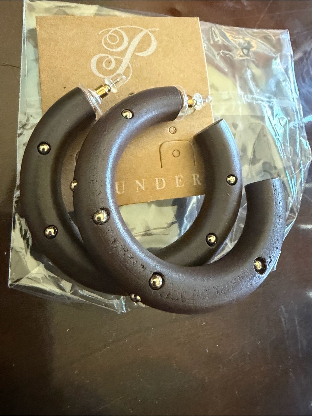 Plunder Dark Brown Hoop Earrings with Gold Studs